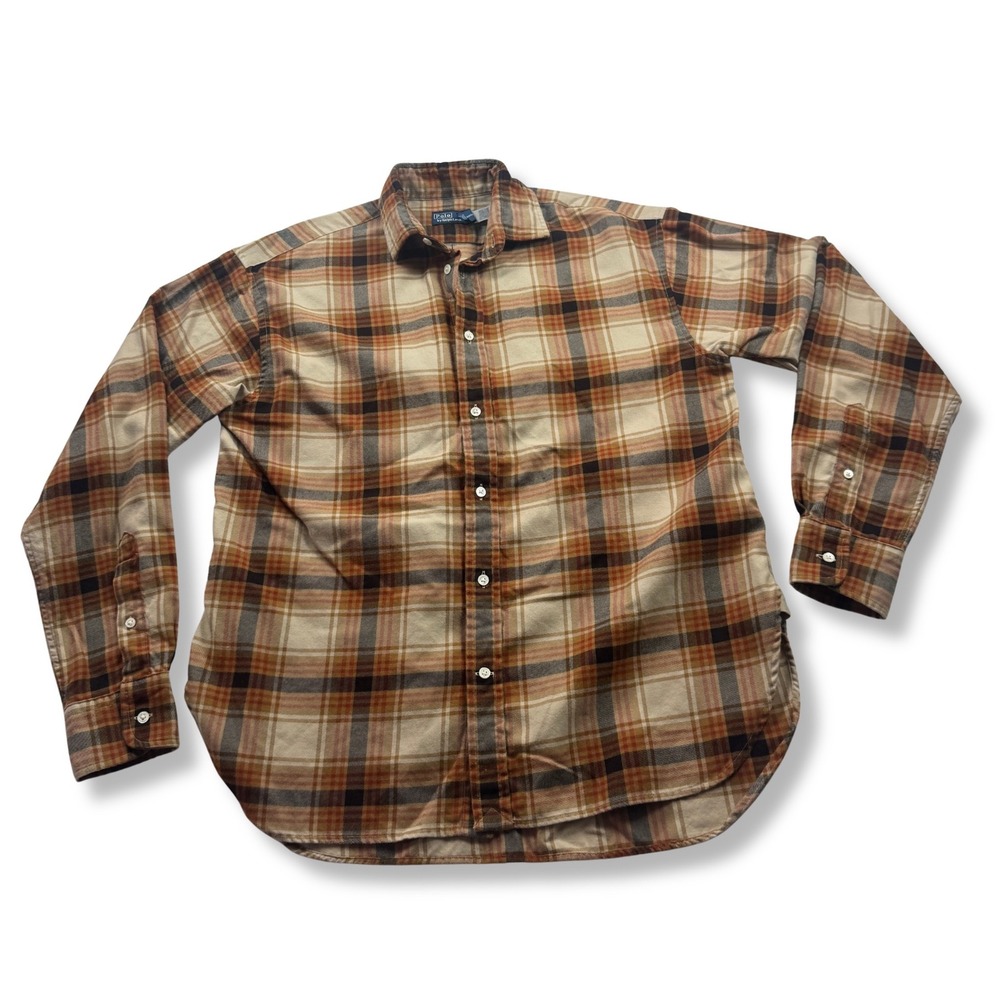Polo Ralph Lauren Plaid Button Down Shirt Long Sleeve Cotton Brown Womens 4